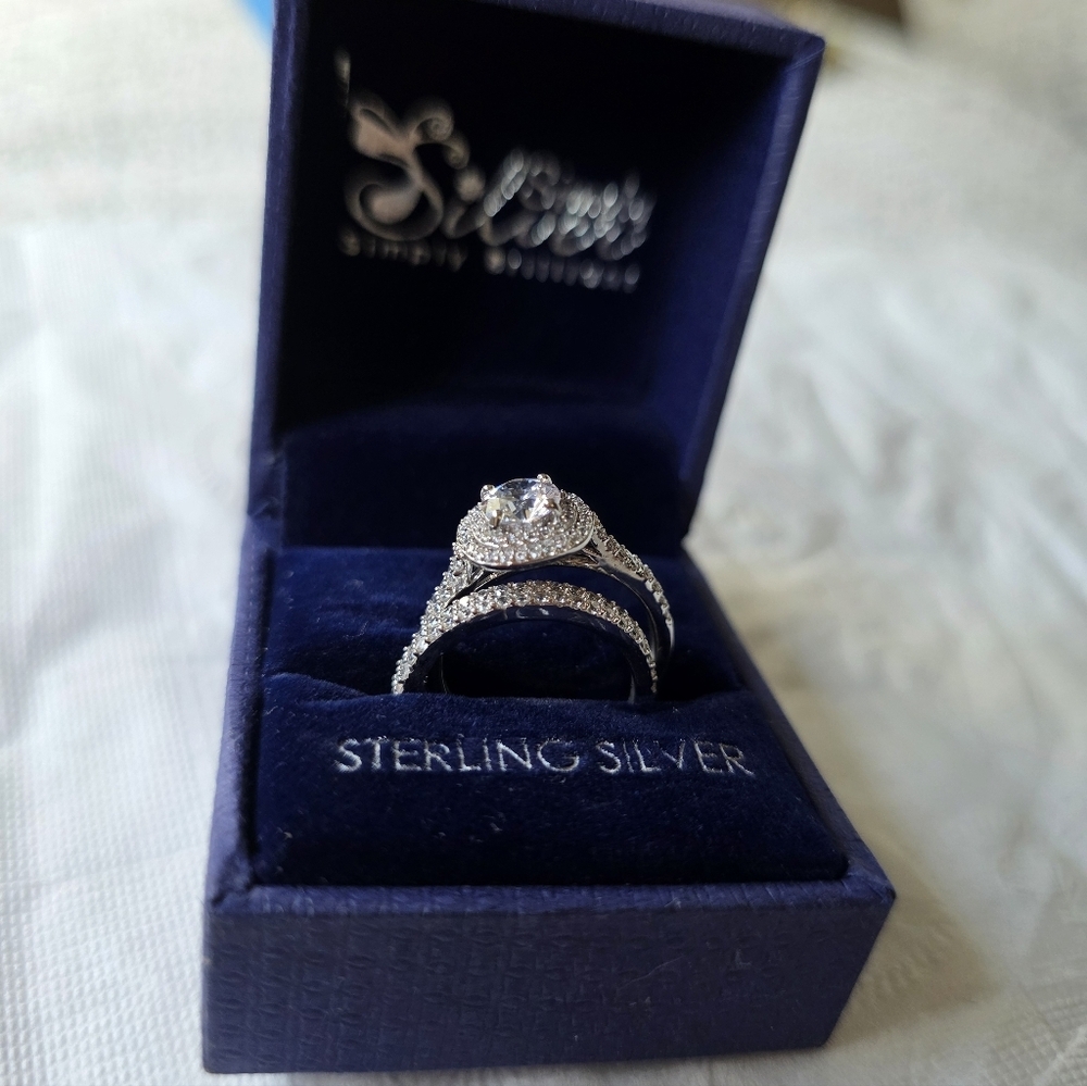 Simply Silver Set  Sterling Silver CZ Engagement Wedding Eternity Rings Size7 - Picture 2 of 6